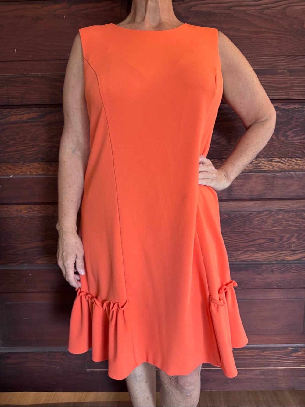Calvin Klein Bright Orange Sleeveless Ruffle Hem Dress